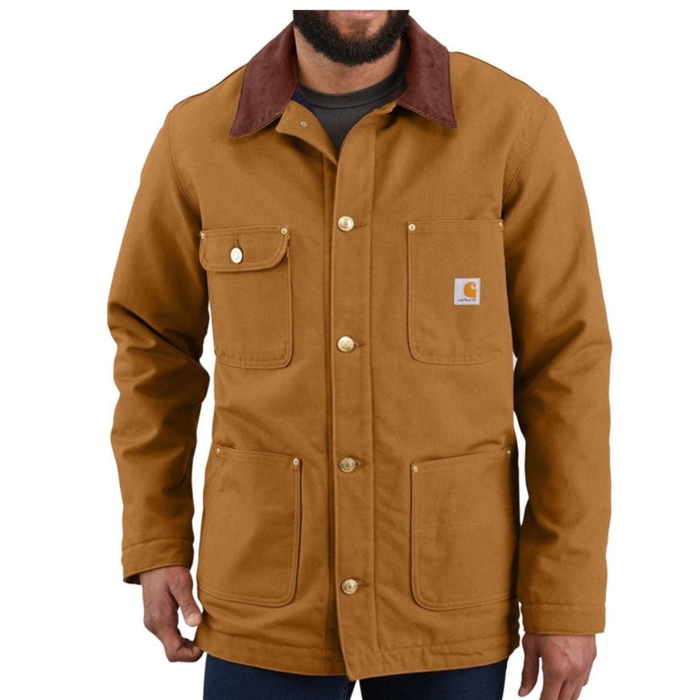 Carhartt Men's Tan Field Jacket with Brown Collar